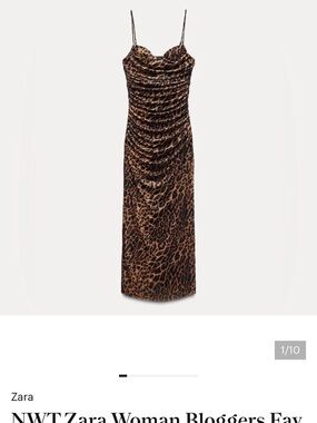 Zara Leopard Print Ruched Midi Slip Dress in Brown and Black